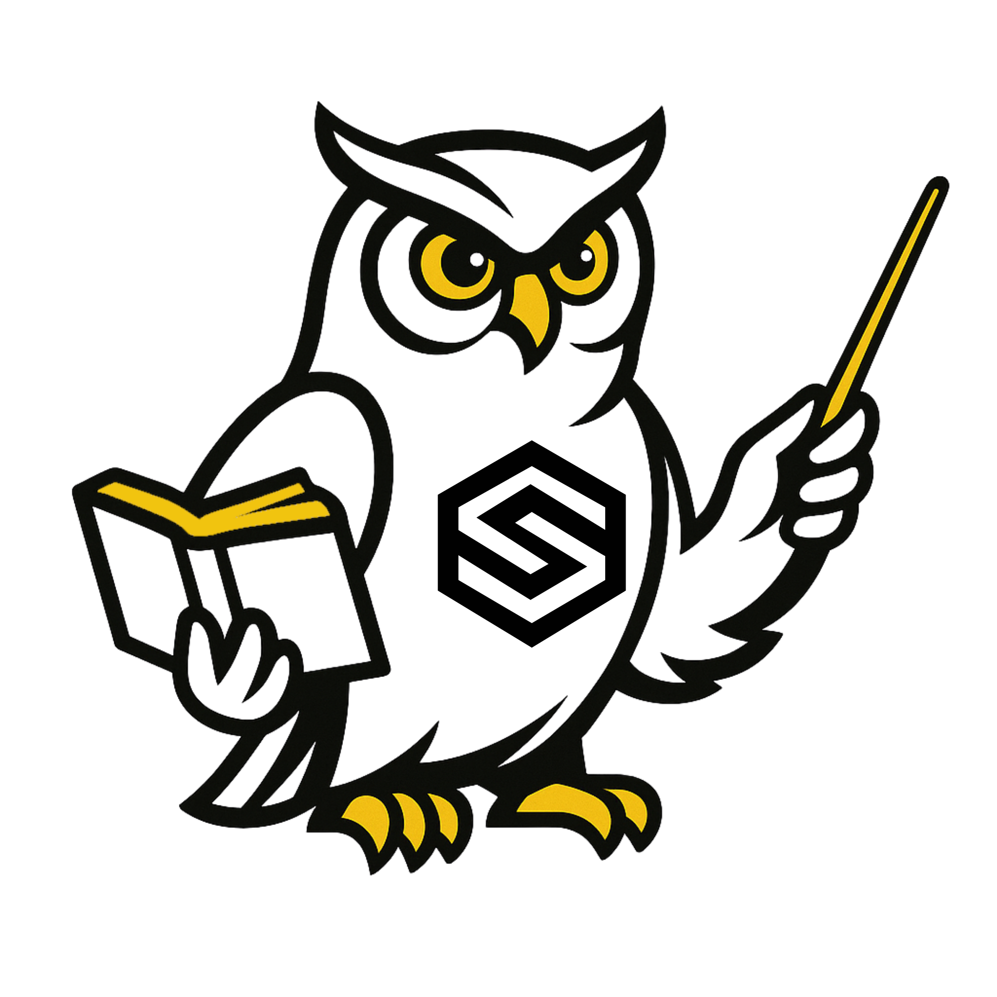 Ilustracja sowy – maskotka marki Solprobud, symbol wiedzy i precyzji w budownictwie